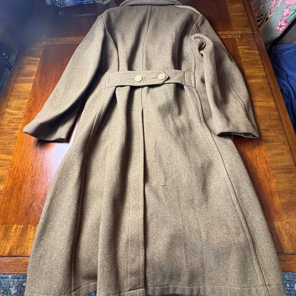 Vintage Military Wool Overcoat Double Breasted Long Trench Coat - Picture 3 of 5